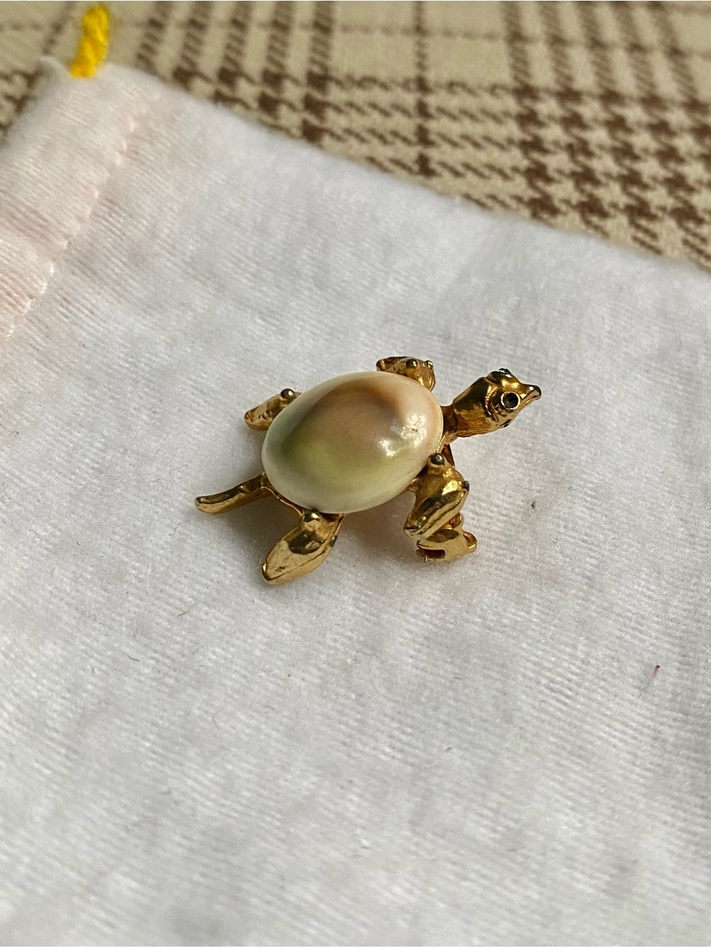 Gold Turtle Reptile Pin Brooch with Pearl Shell